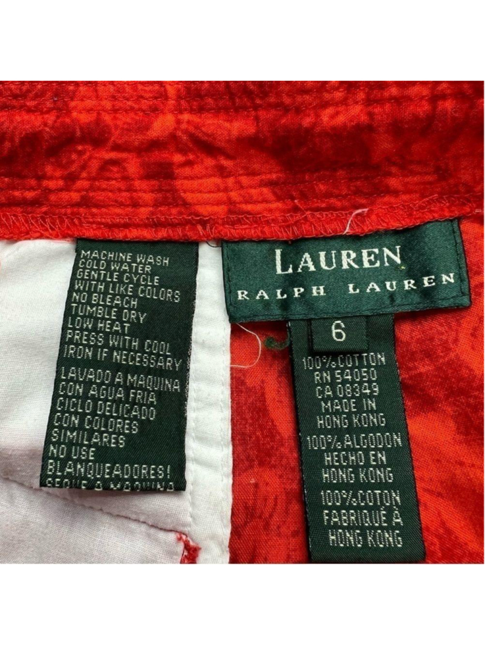 Vintage 90s Lauren Ralph Lauren red floral print mid thigh cotton shorts 6 - Picture 10 of 10